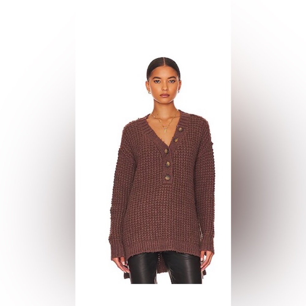 FREE PEOPLE Whistle Thermal Henely Black Sweater Top